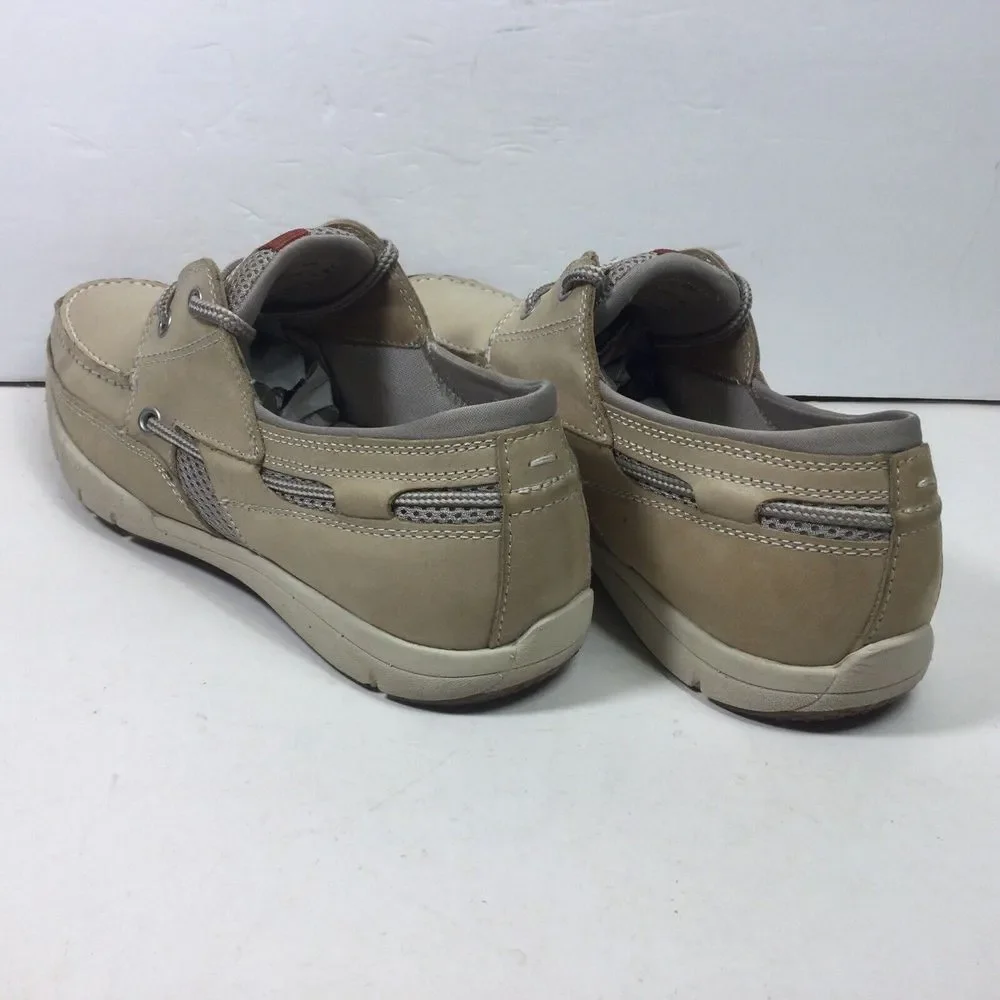 Dockers Mens Boat Deck Shoes Size 9M‎ Beige Leather Nautical Logo Casual Comfort